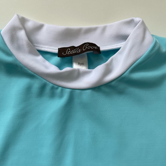 Stella Cove Girls’ Long-sleeve Light Blue Rashguard with Floral Sleeve - Picture 6 of 7